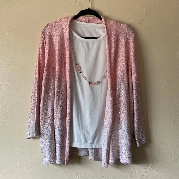 Alfred dunner cardingan and shirt combo pink with sequins size XL - Picture 1 of 4